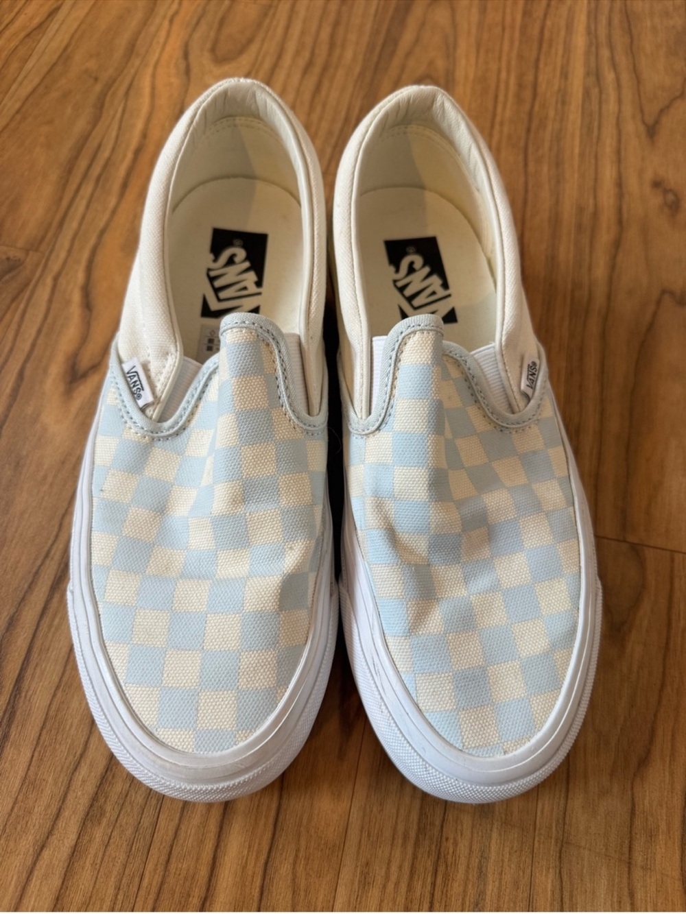 Vans Checkerboard Slip-On Sneakers in Light Blue and White - Picture 2 of 2
